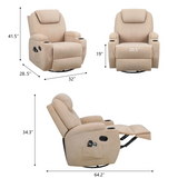 Homall Swivel Rocking Recliner Chair Massage Fabric 360 Swivel Rocker Recliner Living Room Chair Home Theater Seating