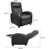 Homall Black PU Leather Single Sofa Recliner with Padded Seat and Backrest, Multi-Positions