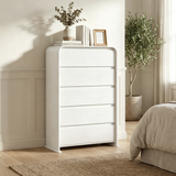 Homall 5 Drawer Tall Dresser for Bedroom, Narrow Dresser Chest of Drawers with Rounded Corners & Handleless Design, Modern Wood Storage Dresser Organizer for Small Space, Living Room