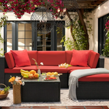 LACOO 5 Pieces Patio Sectional Set PE Rattan Outdoor All-Weather Wicker Conversation Set with Table