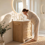 Homall 30" Bathroom Vanity with Countertop Ceramic Sink, 3 Drawers & Side Toilet Paper Holder
