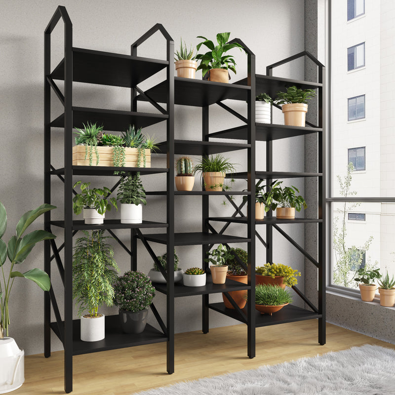 Homall Open Display Shelf with Storage Cabinet Triple Wide Tiers Industrial Bookcases and Bookshelves with Wood and Metal Frame