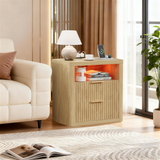 Homall Nightstand with Charging Station & LED Lights, 23'' Wide Heavy-Duty Modern End Table with 2 Drawers & Thickened Top, Bedside Table for Bedroom, Living Room