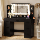 Homall Makeup Vanity Set with Mirror, Vanity Desk with LED Mirror & Charging Station, Vanity Table with Storage Drawers & Shelves for Bedroom Dressing Room