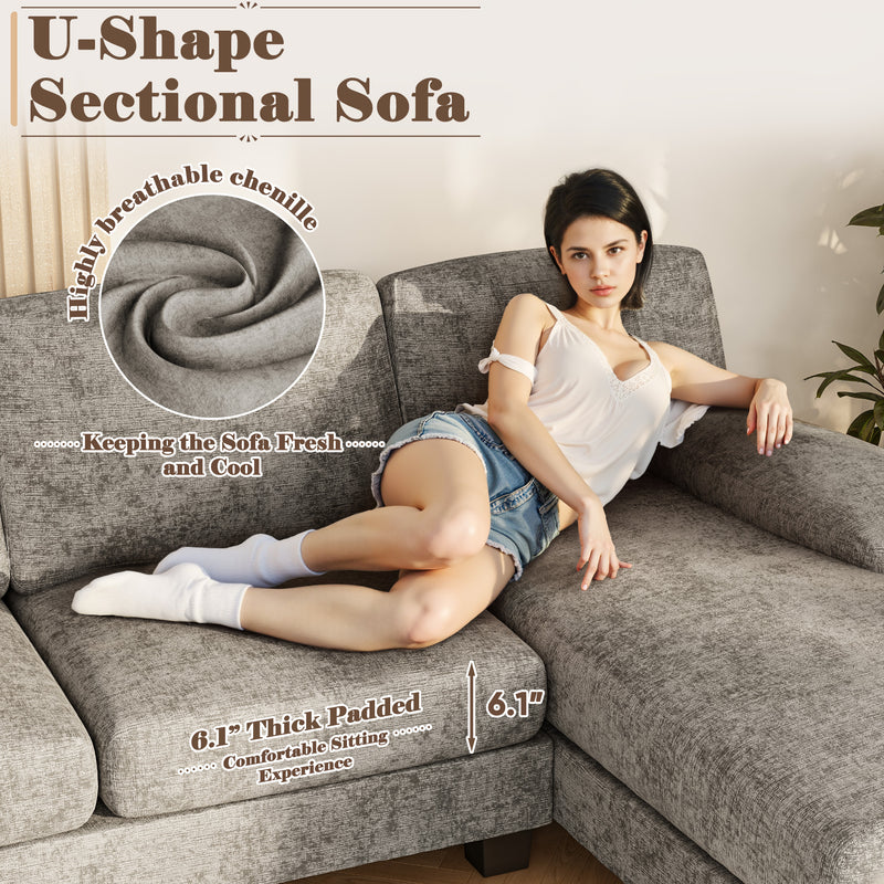 Homall U Shaped Sectional Sofa with Soft Corduroy Sofa Couch with Double Chaise for Apartments,Living Room
