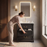 Homall 30" Bathroom Vanity with Countertop Ceramic Sink, 3 Drawers & Side Toilet Paper Holder