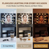 Homall Makeup Vanity Set with Mirro & 3 Modes Lights, Vanity Desk with Stool & Storage Drawers Shelves, Vanity Table with Power Outlet for Bedroom Dressing Room