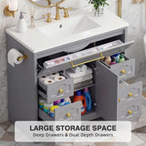 Homall 36'' Bathroom Vanity with Ceramic Sink, Freestanding Bathroom Cabinet with 5 Drawers & 1 Door, Modern Bathroom Vanity
