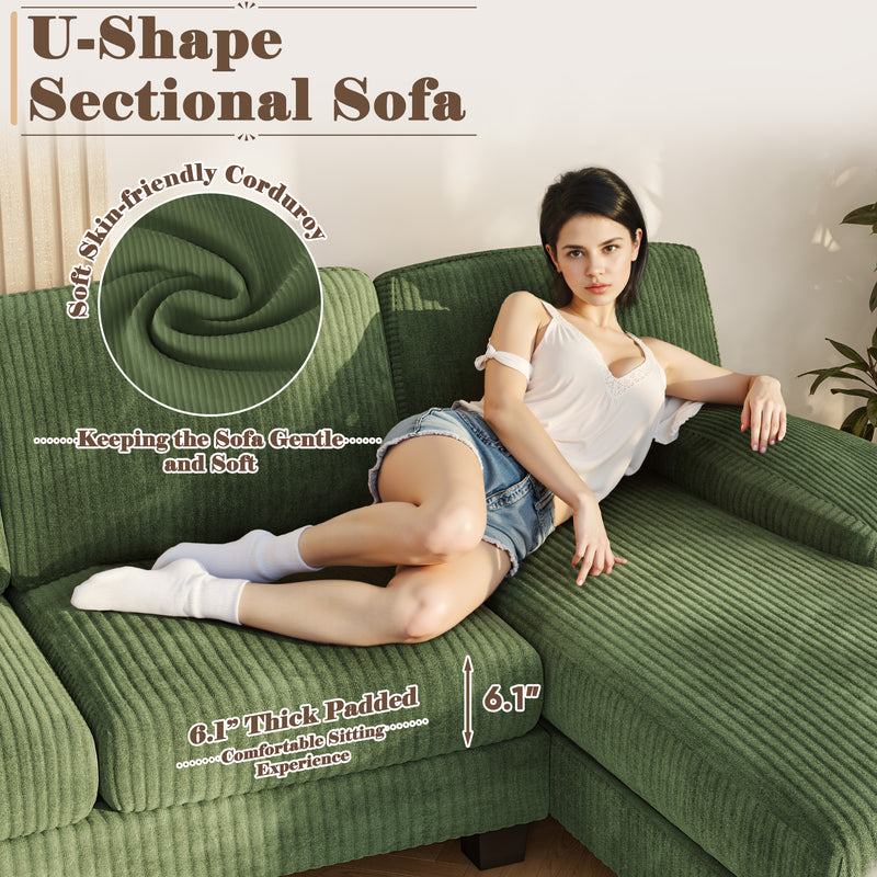 Homall U Shaped Sectional Sofa with Soft Corduroy Sofa Couch with Double Chaise for Apartments,Living Room