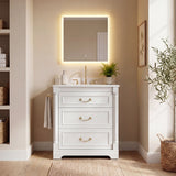 Homall 30" Bathroom Vanity with Countertop Ceramic Sink, 3 Drawers & Side Toilet Paper Holder