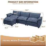 Homall 3-seat Cloud Couch L-shaped Sectional Sofa with reversible toffee chair Movable Footrest Sofa
