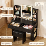 Homall Vanity Desk with Mirror, 3 Modes LED Lights and USB Power Outlet, Makeup Vanity Table with 6 Storage Shelves and 7 Drawers for Dressing Room Bedroom