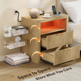 Homall Nightstand with Charging Station & LED Lights, 23'' Wide Heavy-Duty Modern End Table with 2 Drawers & Thickened Top, Bedside Table for Bedroom, Living Room
