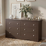Homall 6 Drawer Double Dresser Equipped with an Anti-Toppling Device, Modern Wood Chest of Drawer for Living Room Bedroom