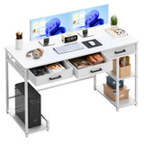 Homall 47" Home Office Computer Desk, Writing Study Desk with 3 Fabric Drawers, Storage Shelves & Hooks for Small Spaces, White