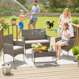 Homall 4 Pieces Patio Conversation Set Outdoor Furniture Rattan Chairs Wicker Seating with Cushion and Table Weather-resistant for Porch Garden Backyard