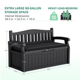 Homall 80 Gallon Plastic Storage Bench Made Of Durable Weatherproof Resin And Deck-Box Organized Storage Compartment For Outdoor Patios And Lawns
