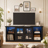 Homall TV Stand for 65 Inch TV with LED Lights & Glass Doors, Media Console with Built-in Charging Station, Entertainment Center for Living Room
