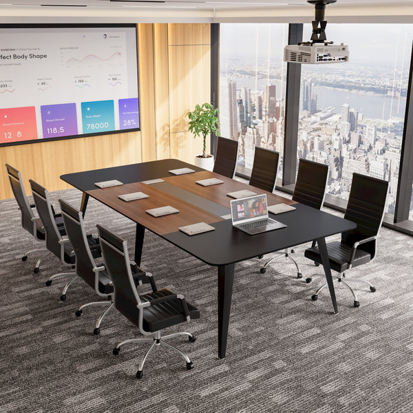 Homall 8ft Conference Table for 10, Modern Seminar Boardroom Table for Office Conference Room, Large Meeting Table with Cable Grommets, Walnut & Black