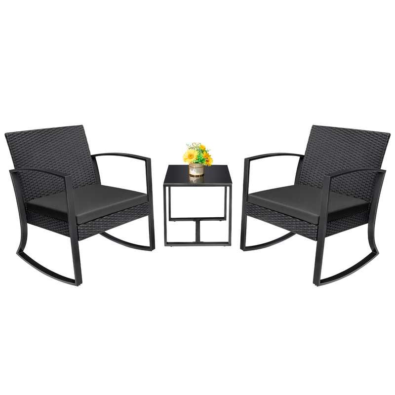 Homall Patio Furniture Set Outdoor Rocker All Weather PP Rocking Chair with Cushion Set of 3, Black