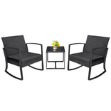 Homall Patio Furniture Set Outdoor Rocker All Weather PP Rocking Chair with Cushion Set of 3, Black