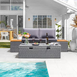 Homall Outdoor Daybed Patio Furniture Set Rattan Storage Daybed with Cushion and Side Table