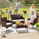Homall 4 Pieces Patio Conversation Set Outdoor Furniture Rattan Chairs Wicker Seating with Cushion and Table Weather-resistant for Porch Garden Backyard