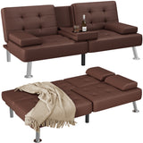 Homall Futon Sofa Bed Faux Leather Couch Modern Convertible Folding Recliner with 2 Cup Holders