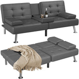 Homall Futon Sofa Bed Faux Leather Couch Modern Convertible Folding Recliner with 2 Cup Holders