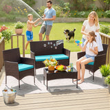Homall 4 Pieces Patio Conversation Set Outdoor Furniture Rattan Chairs Wicker Seating with Cushion and Table Weather-resistant for Porch Garden Backyard