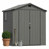 6x4ft Outdoor Plastic Storage Shed with Window,Weather-Resistant, Easy Assembly, Wood-Effect Garden Tool House,Dark Gray