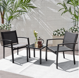 LACOO 3 Pieces Patio Conversation Set Textilene Fabric & Steel Frame Bistro Chair Set Outdoor Furniture Set with Table, Black,