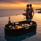 Homall 40×30×7in Rattan Floating Pool Tray Wicker Serving Tray for Food Drinks Floats for Spas Pool Parties