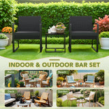 Homall 3 Pieces Patio Bistro Chairs Set, Outdoor PE Rattan Chairs with Cushions and Coffee Table Conversation Set