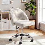 Vyrox Home Office Chair, Adjustable Swivel Vanity Chair with Wheels, Upholstered Mid-Back Rolling Task Chair, Armless Desk Chair for Bedroom, Living Room, Study
