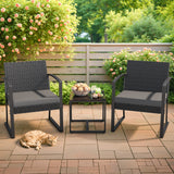 Homall 3 Pieces Patio Bistro Chairs Set, Outdoor PE Rattan Chairs with Cushions and Coffee Table Conversation Set