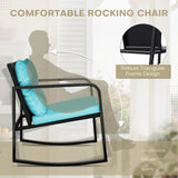 Lacoo 3 Pieces Outdoor Rocking Chair Furniture Sets Modern Patio Furniture Set Rocking Wicker Bistro Sets Cushioned PE Rattan Chairs Conversation Sets with Glass Coffee Table