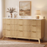 Homall 6 Drawer Double Dresser for Bedroom, Modern Fluted Wide Dresser Chest of Drawers with Marble-Pattern Top, Wood Storage Dresser for Living Room, Entryway,