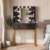 Homall Vanity Desk with Mirror, Power Outlet & LED Lights, Makeup Vanity Table with 2 Drawers & 4 Shelves, Dressing Table for Bedroom Dressing Room