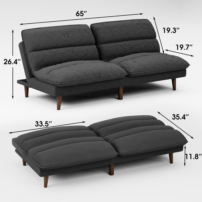 Homall Convertible Sofa Bed, Two Seat Adjustable Sofa, Corduroy Fabric, Upholstered Sofa For Casual Reading And Gaming