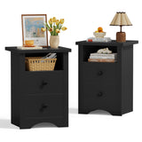 Homall NightStand Set of 2 with 2 Drawers & Open Storage Shelf, Farmhouse End Table Bedside Table for Bedroom Living Room