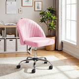 Vyrox Home Office Chair, Adjustable Swivel Vanity Chair with Wheels, Upholstered Mid-Back Rolling Task Chair, Armless Desk Chair for Bedroom, Living Room, Study