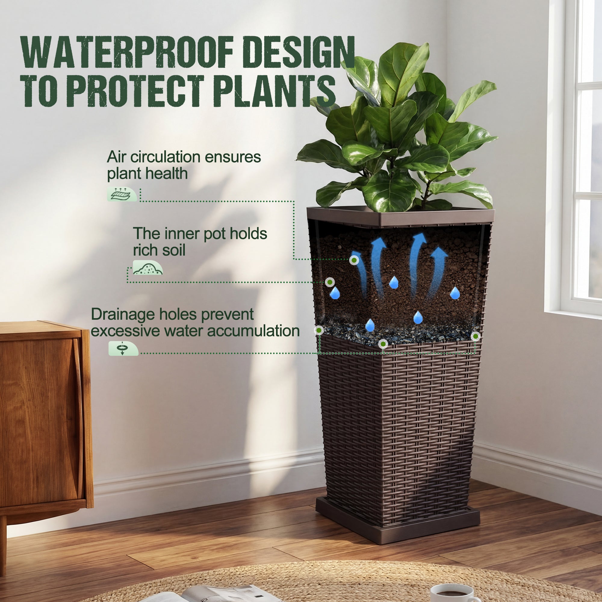 tall plastic planter pots Homall 25" Tall Plastic Planter Set of 2 with Inside Pots, Drainages, – homalldirect