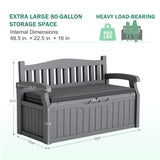 Homall 80 Gallon Plastic Storage Bench Made Of Durable Weatherproof Resin And Deck-Box Organized Storage Compartment For Outdoor Patios And Lawns