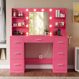 Homall Vanity Desk with Mirror and LED Lights, Makeup Vanity with 7 Drawers & 4 Shelves, Vanity Table with Power Outlet for Bedroom Dressing Room