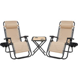 Homall Outdoor Zero Gravity Chair Folding Recline Patio Portable Lounge Chairs Set of 3 with Cupholder and Table, Beige
