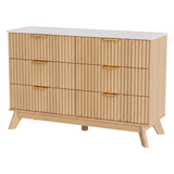 Homall 6 Drawer Double Dresser for Bedroom, Modern Fluted Wide Dresser Chest of Drawers with Marble-Pattern Top, Wood Storage Dresser for Living Room, Entryway,