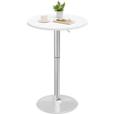 Homall 2 Pieces Bar Table Height Adjustable Bistro Pub Table Cocktail Round Table with Metal Base, White/Sliver