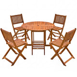 Homall 5-Piece Foldable Solid Wood Dining Table and Chair Set, Round Solid Wood Dining Cart and Chairs with Umbrella Hole , Light Brown