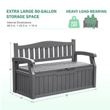 Homall 80 Gallon Plastic Storage Bench Made Of Durable Weatherproof Resin And Deck-Box Organized Storage Compartment For Outdoor Patios And Lawns
